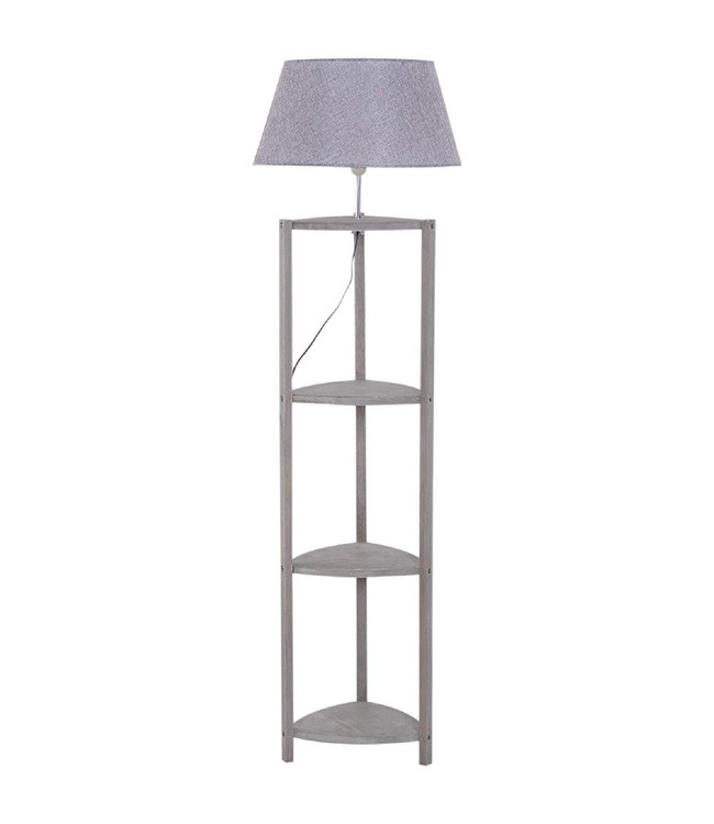 HOMdotCOM Vloerlamp met lampenkap en legplanken hout grijs 46x 46 x 158,5 cm