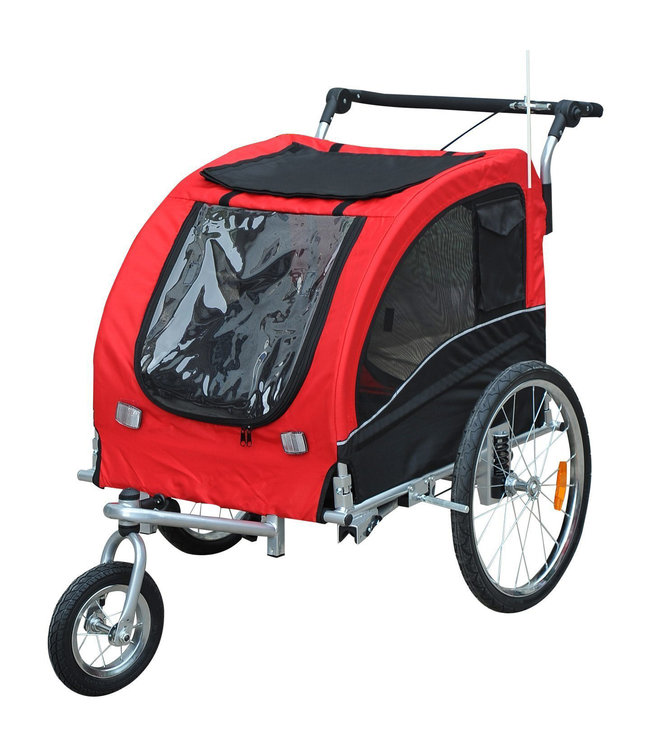 Paws Honden-en katten fietskar/jogger roodzwart 2-in-1