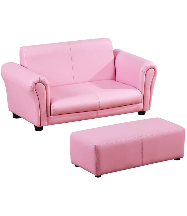 HOMdotCOM HOMdotCOM Kinderbank/sofa met voetenbank roze | 3 - 7 jaar | 83 x 42 x 41 cm