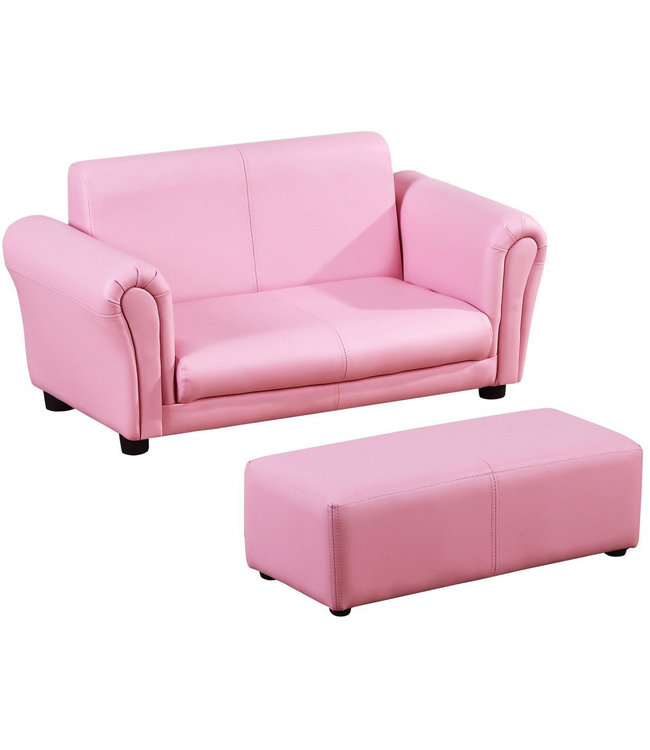 HOMdotCOM Kinderbank/sofa met voetenbank roze | 3 - 7 jaar | 83 x 42 x 41 cm