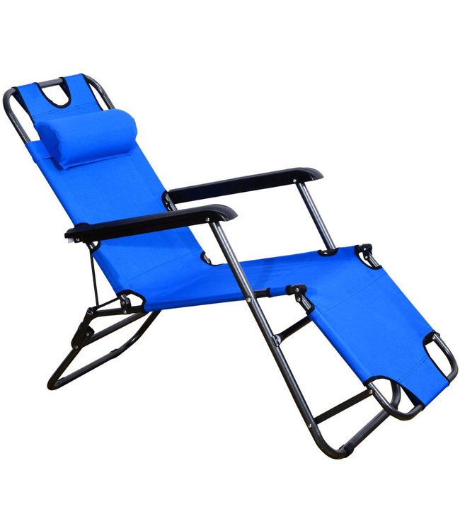 Sunny Ligstoel strandligbed met hoofdsteun inklapbaar staal stof blauw 118 x 60 x 80 cm