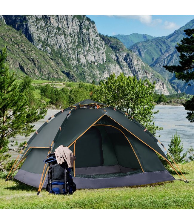 Sunny Tent Quick-Up 2 personen + 1 Kind Waterdichte Draagtas 2 Deuren Donkergroen 210 x 210 x 140 cm