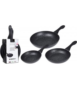 Koopman Excellent Only Cook Koekenpannenset Ø 20, 24, 28 cm | Gemarmerd Zwart | Vaatwasserbestendig