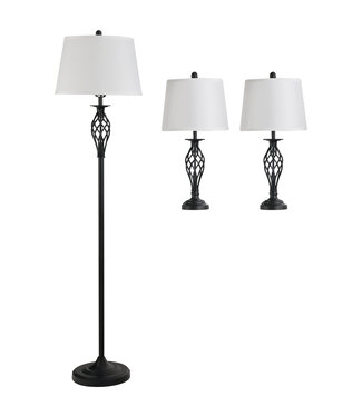 HOMdotCOM HOMdotCOM Set van 2 tafellampen (ø38 x 158 cm) + 1 vloerlamp (ø30 x 62 cm) Wit