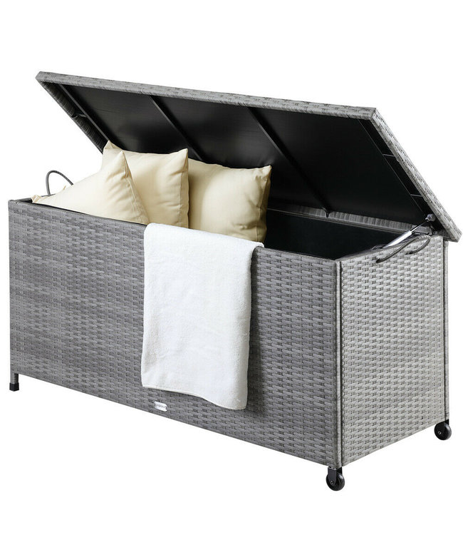 Casaria opbergbox tuin Poly Rattan Waterdicht Rolbaar grijs 122x56x61 cm