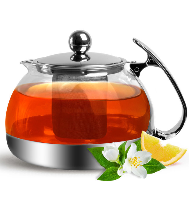 Monzana glazen Theepot met RVS filter | met thee infuser | 9 kops |  1.2 l