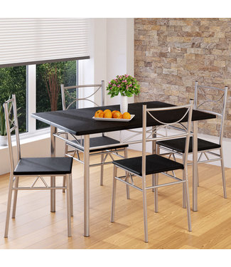 Casaria Casaria 5 delige meubelset - eettafel + 4 stoelen - zwart - 110 x 70 x 76 cm