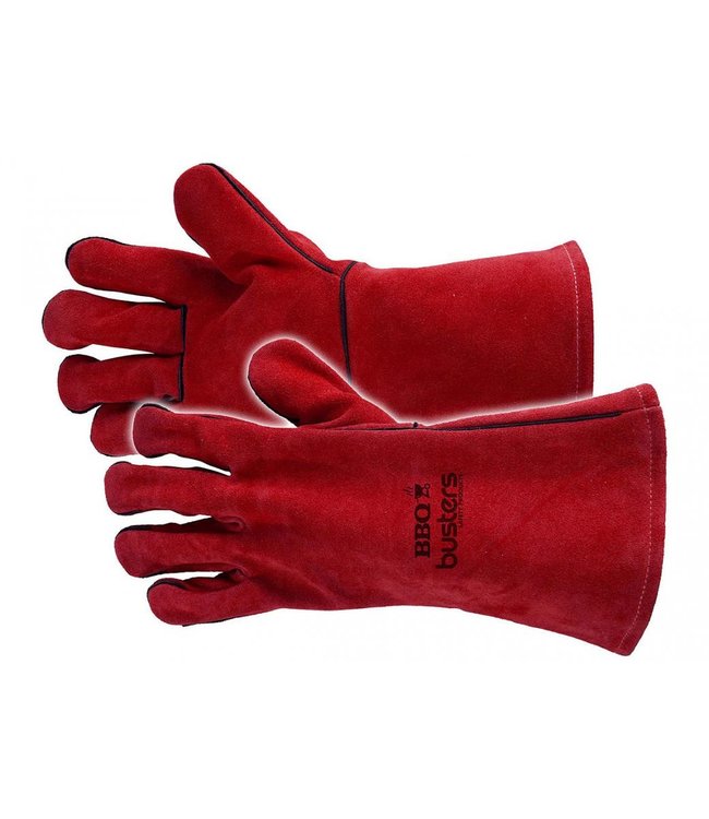 Busters Leren BBQ handschoenen - Hittebestendig - maat 10 - tot 100 C° - 35 cm - Rood