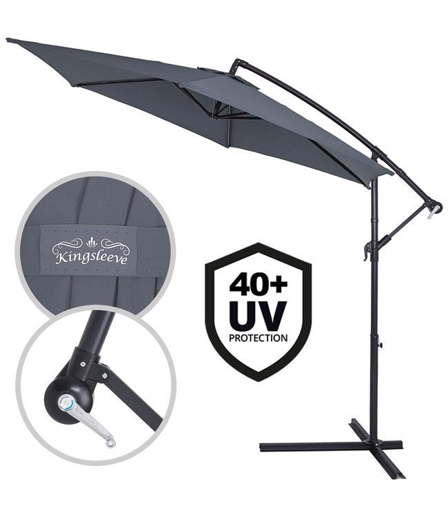 Kingsleeve Parasol/ Tuinparasol - UV bescherming 40+ - Aluminium - Grijs - Ø330cm