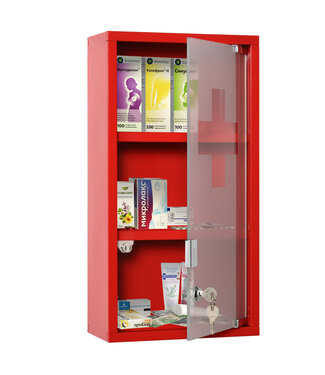 Kleankin Medische Wandkast met Slot, Rood