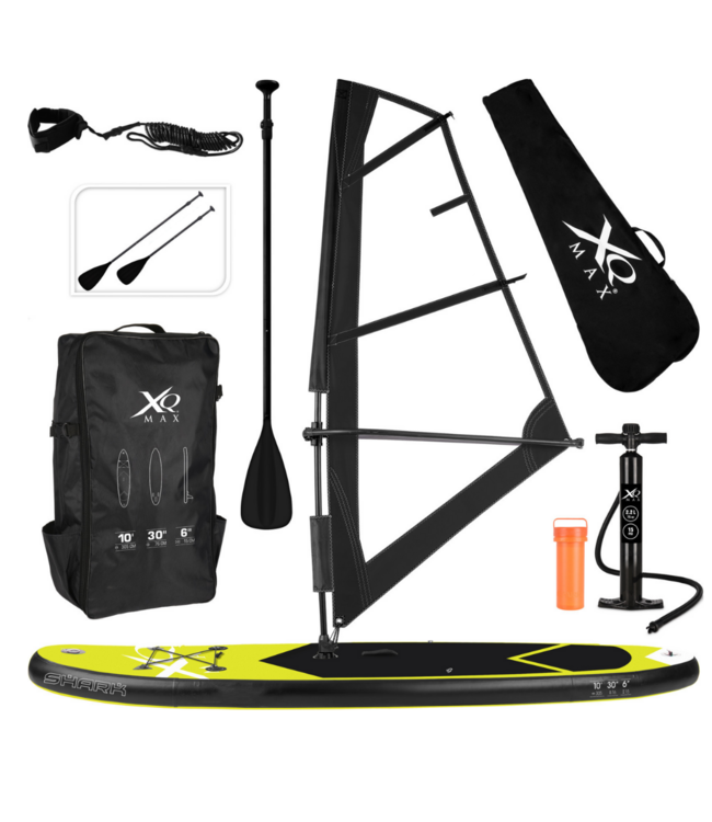 XQ Max Special Edition Windsurf/Sup board set MET draagtas - 13-delig - Geel/zwart - tot 150 kg - 305 cm - Opblaasbaar - Zeil 2m²