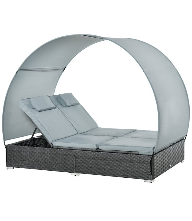 Sunny Poly Rattan Dubbele Ligstoel voor 2 Personen met Zonnekap Staal