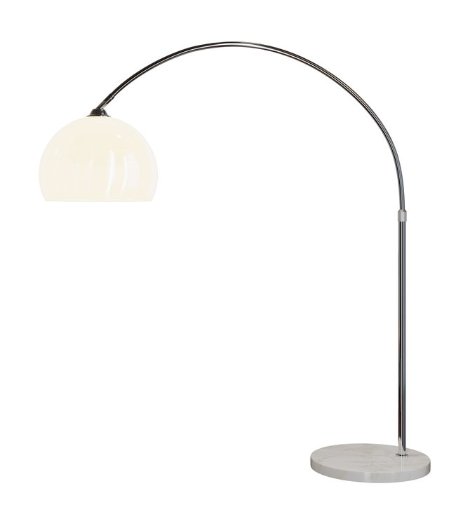 DBA - Booglamp - Met Marmeren Voet - Verstelbaar - 140-220 cm - Zilver - Opaalwit