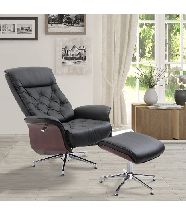 HOMdotCOM Relaxstoel/ Relaxfauteuil- 360 Graden Draaibaar - 145 Graden Kantelbaar - Zwart