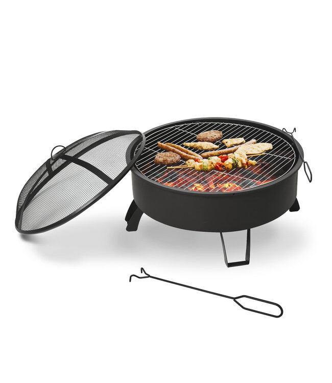 Sunny 2-in-1 vuurschaal vuurkorf met vonkbescherming open haard grill rooster tuin BBQ