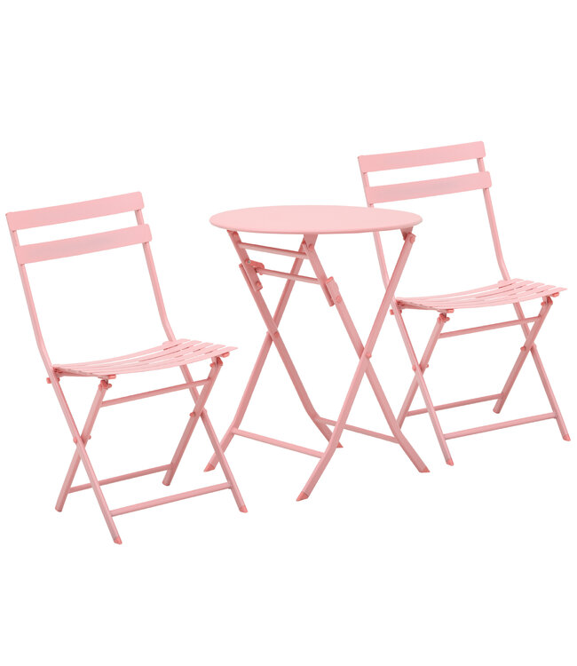 Sunny Tuinset metalen meubelset 3-delig. Bistrotafel met 2 stoelen roze