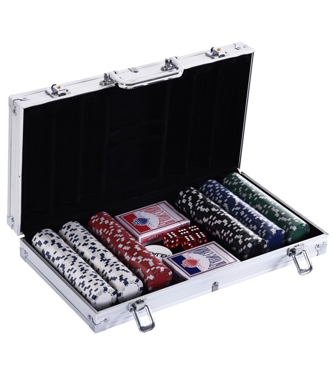 HOMdotCOM HOMdotCOM Pokerkoffer pokerset pokerchips 4/5 kleuren 2x kaartspel 5x dobbelstenen 1x aluminium koffer