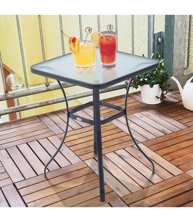 Sunny Tuintafel glazen tafel bistrotafel balkon gehard glas + metaal 68,5 x 68,5 cm zwart