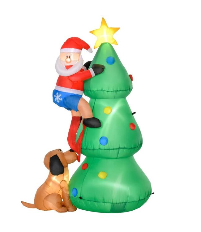 Opblaasbare kerstboom Kerstman hond 180 cm LED zelfopblazend