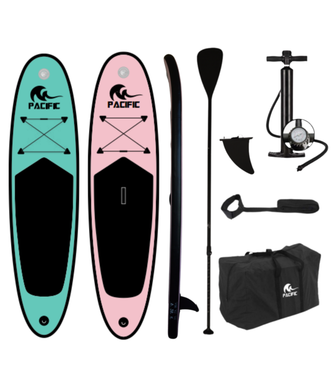 DUOSET! Pacific Sup Board Love Edition - Extra Stevig - 285 cm - Tot 100 kg - Roze/Groen