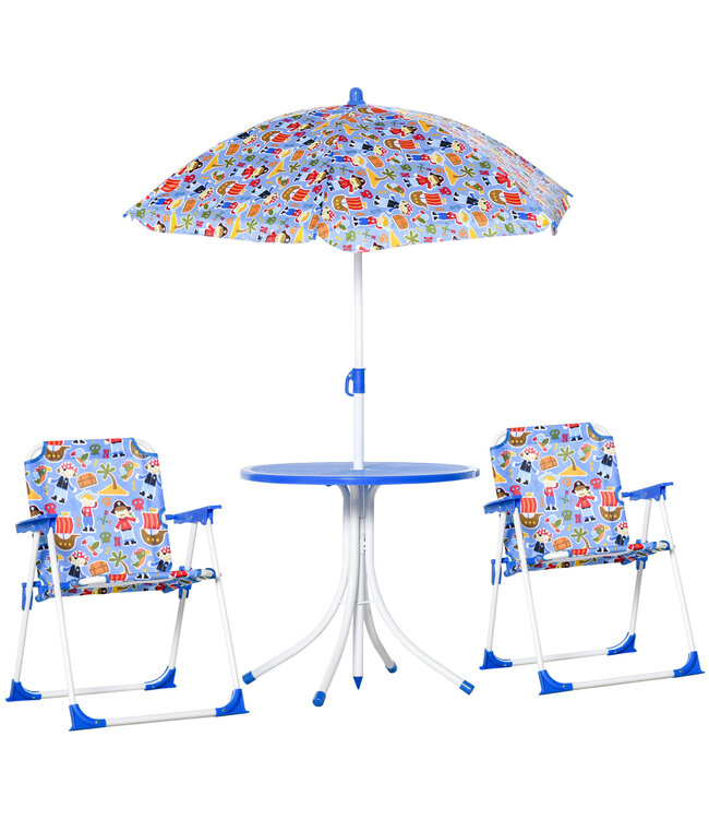 Sunny 4-delige kinderzitgroep tuintafel 2 klapstoelen parasol 3-5 jaar