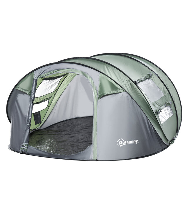 Sunny Sunny Tent voor 4-5 personen, kampeertent met haringen, koepeltent, polyester, groen