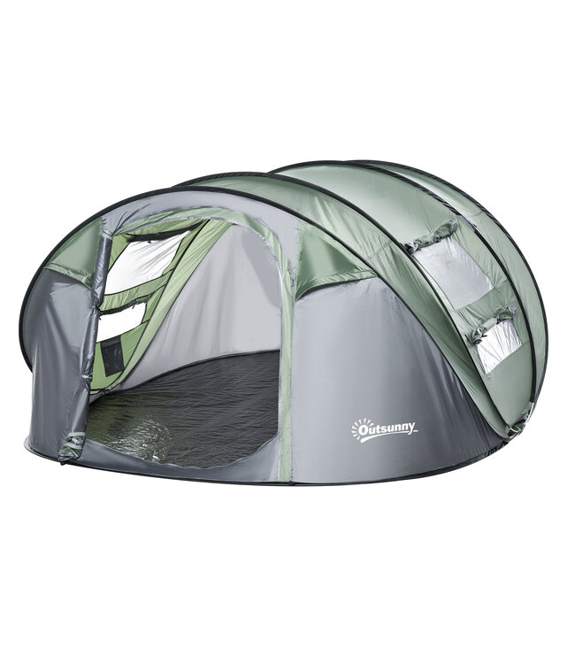 Sunny Tent voor 4-5 personen, kampeertent met haringen, koepeltent, polyester, groen