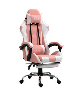 Vinsetto Vinsetto Gamingstoel computerstoel met verstelbare hoofdsteun ergonomisch PVC roze + wit