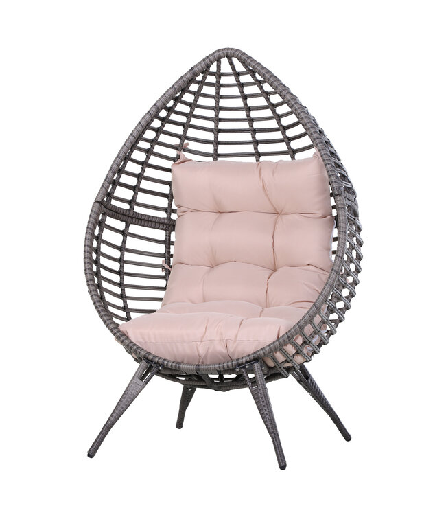Sunny Rotan fauteuil in druppelvorm tuinfauteuil rotan stoel zitkussen metaal beige