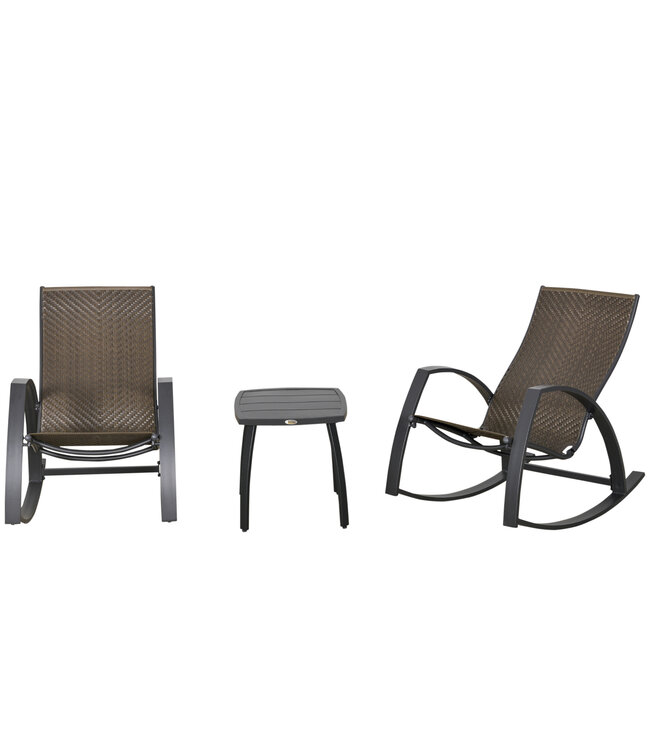Sunny Rotan schommelstoel bistroset 3-delig aluminium UV-bescherming terras bruin