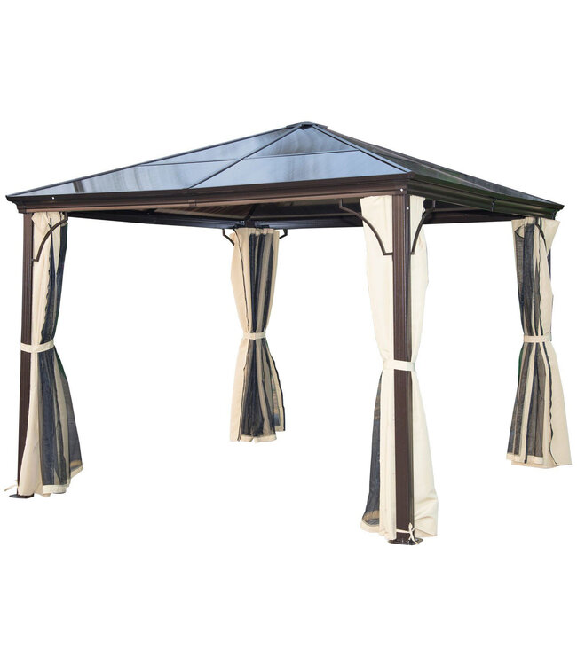 Sunny Luxe paviljoen alu bruin met transparant PC dak 300 x 360 x 260cm