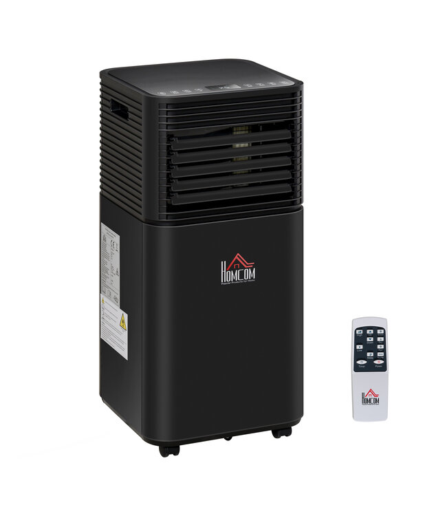 HOMdotCOM mobiele airconditioning 4-in-1 airconditioner met afstandsbediening 24-uurs timer 2 snelheidsniveaus 860W LED-display ABS zwart 30,5 x 32,5 x 68 cm