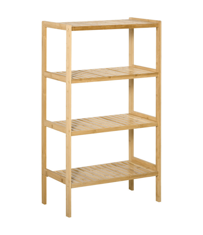 HOMdotCOM Strandplank Boekenkast 4-Tier Bamboe Rekken Kantoor Rekken Opbergrek Archiefrek Keuken Plank voor Badkamer Keuken Woonkamer Slaapkamer Natuurlijke Bamboe 62 x 33 x 112 cm