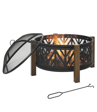 Sunny Sunny Vuurschaal vuurkorf met vonkbescherming grillrooster tuin barbecue zwart+bruin
