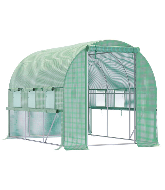 Sunny foliekas 3 x 3 x 2 m tunnel inloopkas kas plantenhuisfolie tent 6 ramen UV-bescherming groen