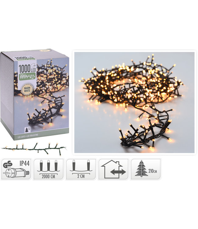 Kerstverlichting Clusterverlichting 1000 LED – 20 meter – warm wit - microcluster