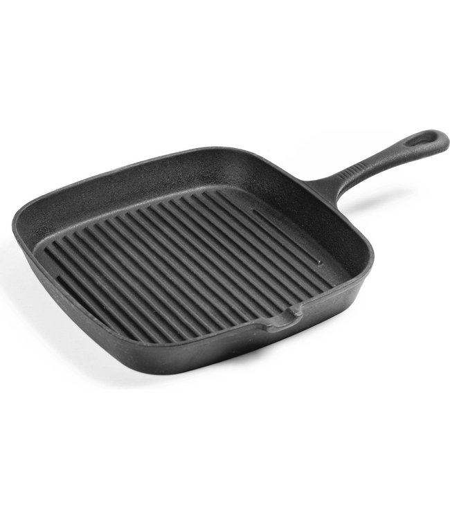 Daumonet Auguste Noir gietijzeren grillpan - Steakpan Zwart - PFAS & PFOA vrij - Vierkant met schenktuit - 23,5 cm - 2 liter - Emaille - Alle warmtebronnen - Elektrisch - Gas - Halogeen - Inductie - Keramisch - Vaatwasserbestendig - DAU-CISG-BLACK-24