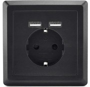 Homra Homra Dakko - Inbouw Wandcontactdoos - MET 2 USB poorten - Snel Opladen - Kinderbeveiliging - Randaarde - Zwart - 86 x 86 mm
