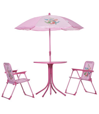 Sunny Sunny 4-delig Kindermeubelset tuin tuintafel 2 klapstoelen parasol camping kinderzitje set tuinmeubelen voor 3-6 jaar roze