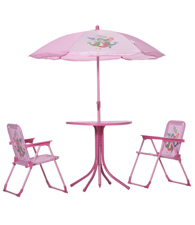 Sunny 4-delig Kindermeubelset tuin tuintafel 2 klapstoelen parasol camping kinderzitje set tuinmeubelen voor 3-6 jaar roze