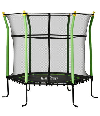 HOMdotCOM HOMdotCOM Trampoline voor Kinderen met Veiligheid Net Staal Groen 163.5H cm tot 60 kg