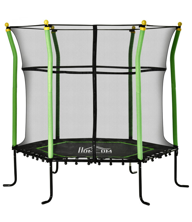 HOMdotCOM Trampoline voor Kinderen met Veiligheid Net Staal Groen 163.5H cm tot 60 kg