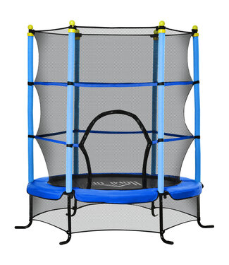 HOMdotCOM HOMdotCOM Trampoline Ø163 cm voor Kinderen met Veiligheidsnet en Randafdekking voor Binnen en Buiten Staal Blauw tot 45 kg