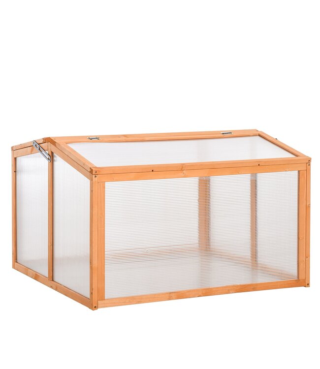 Sunny Cold frame kas kas koud frame boxplant bed met deksel van hout en polycarbonaat weerbestendig oranje 90 x 80 x 58 cm