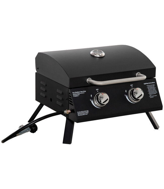 Sunny Mobiele Gasbarbecue - 2 branders - Zwart - 55 x 46,5 x 41 cm