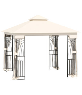 Sunny Sunny Tuinpaviljoen met dubbel dak en hoekplanken, crèmewit, 3 x 3 m