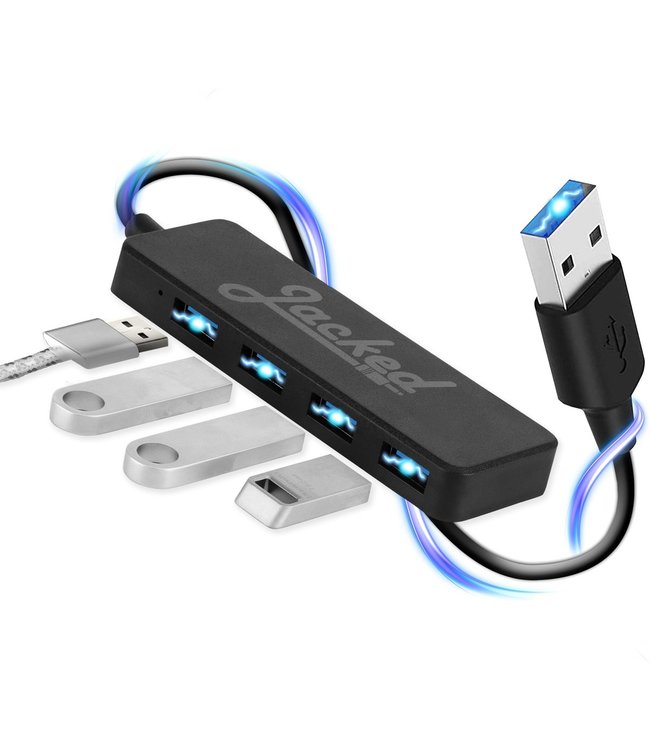 Jacked - Usb splitter - Voor laptop - 4 Poorten - Usb 3,0 multipoort - Zwart