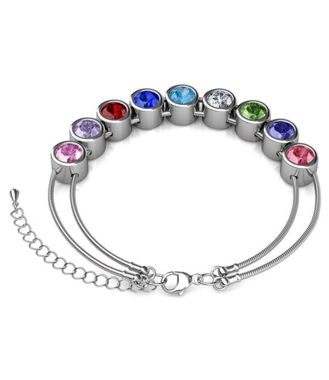 Yolora - Dames Bedel Armband met 7 Gekleurde Kalpa Camaka Kristallen - 18K Witgoud Verguld  -  In Exclusieve Cadeauverpakking