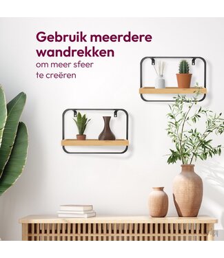 Gadgy Gadgy Wandplank Metaal Hout Zwart - Wandrek – Wandbox - Wanddecoratie Industrieel – Muurdecoratie Metaal - 39 x 26.5 cm