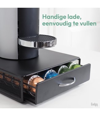 Gadgy Gadgy Capsulehouder voor 40 Vertuo cups – Koffiecups houder met lade – Zwart - RVS